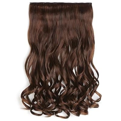 5 Clip in Hair Extensions Synthetic Thick Curly Wavy Hairpieces for Women – Light Brown