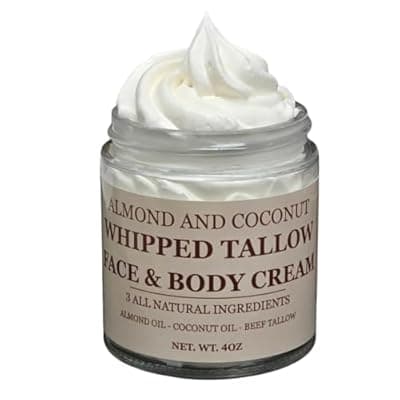 NASCENCE All Natural Whipped Beef Tallow Face & Body Cream – Almond & Coconut Oil (4oz)