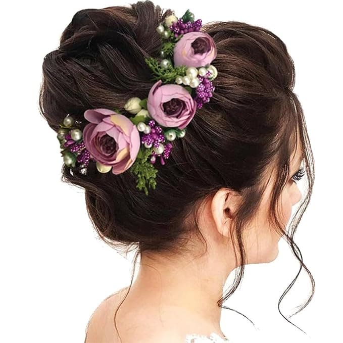 2170 Artificial Rose Flowers Hair Vein, Women Hair Accessories, Hair Pins For Girls- Purple
