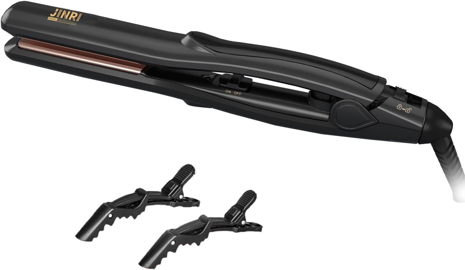 JINRI Hair Straightener, Tourmaline Ionic Flat Iron Hair Straightener & Curls, 360 ° Tail Rotation, 400 ℉, Dual Voltage, 100-240V, with Lock Key for Easy Storage (Black, 0.8 inch)