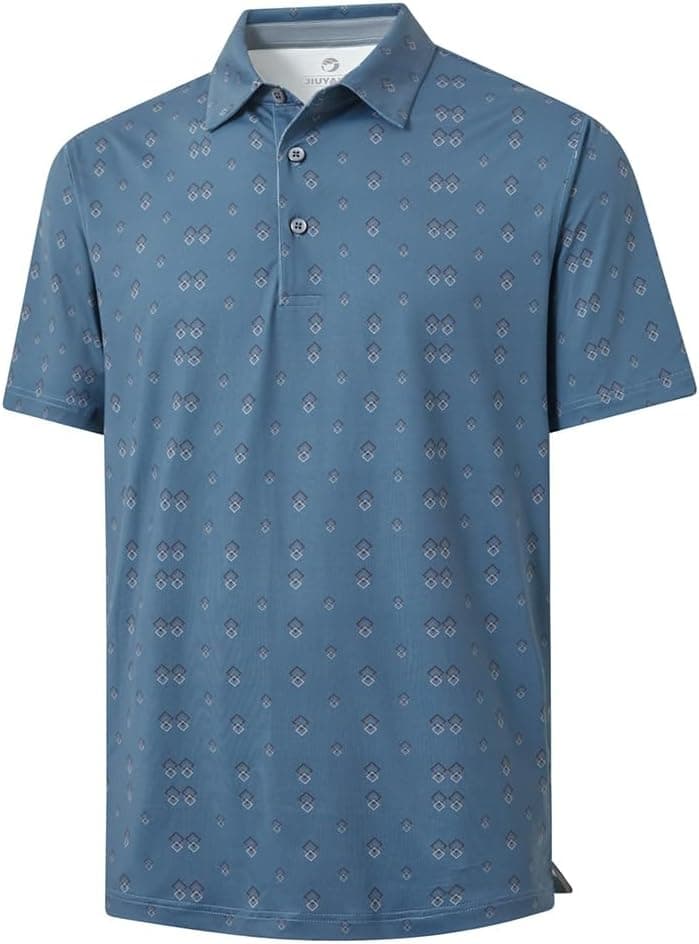 JIUYANG Men's Dry Fit Golf Polo Shirts - Moisture Wicking 4-Way Stretch UPF 50+ Short Sleeve Performance Print Casual Shirt