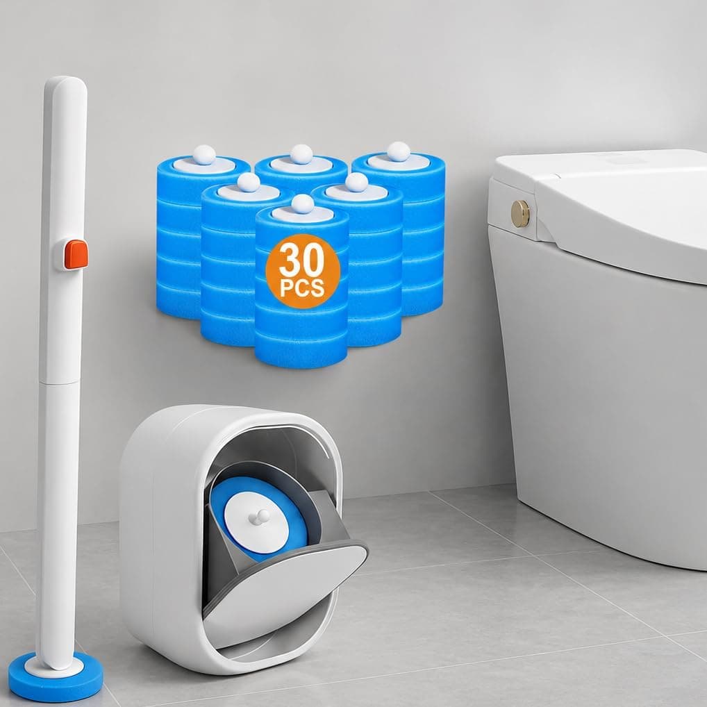 30pcs Disposable Toilet Bowl Brush and Holder, 30 Refills Toilet Bowl Cleaner, Toilet Cleaning Supplies,Toilet Wand Kit, Wall Mounted Toilet Brush for Deep Cleaning, Hygienic Bathroom Maintenance