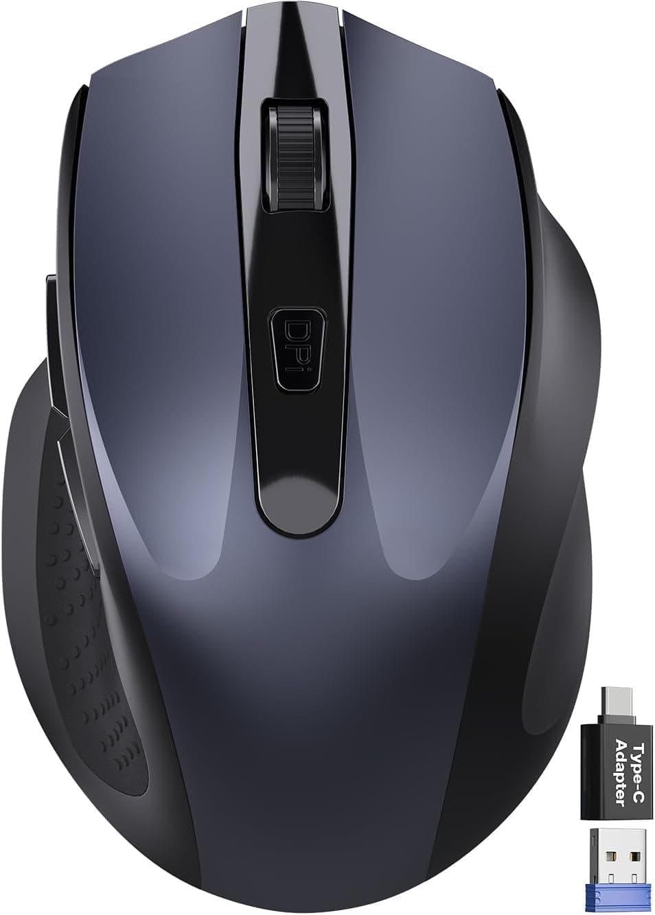 Wireless Mouse for Laptop, 2.4GHz Computer Mouse with USB-A Port &USB-C Adapter, Cordless Office Mice with 6 Buttons & 3 Level DPI for Small to Medium Hands, Work with PC, Desktop, Tablet - M21