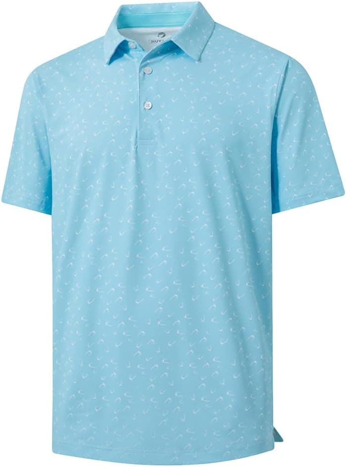 JIUYANG Men's Dry Fit Golf Polo Shirts - Moisture Wicking 4-Way Stretch UPF 50+ Short Sleeve Performance Print Casual Shirt