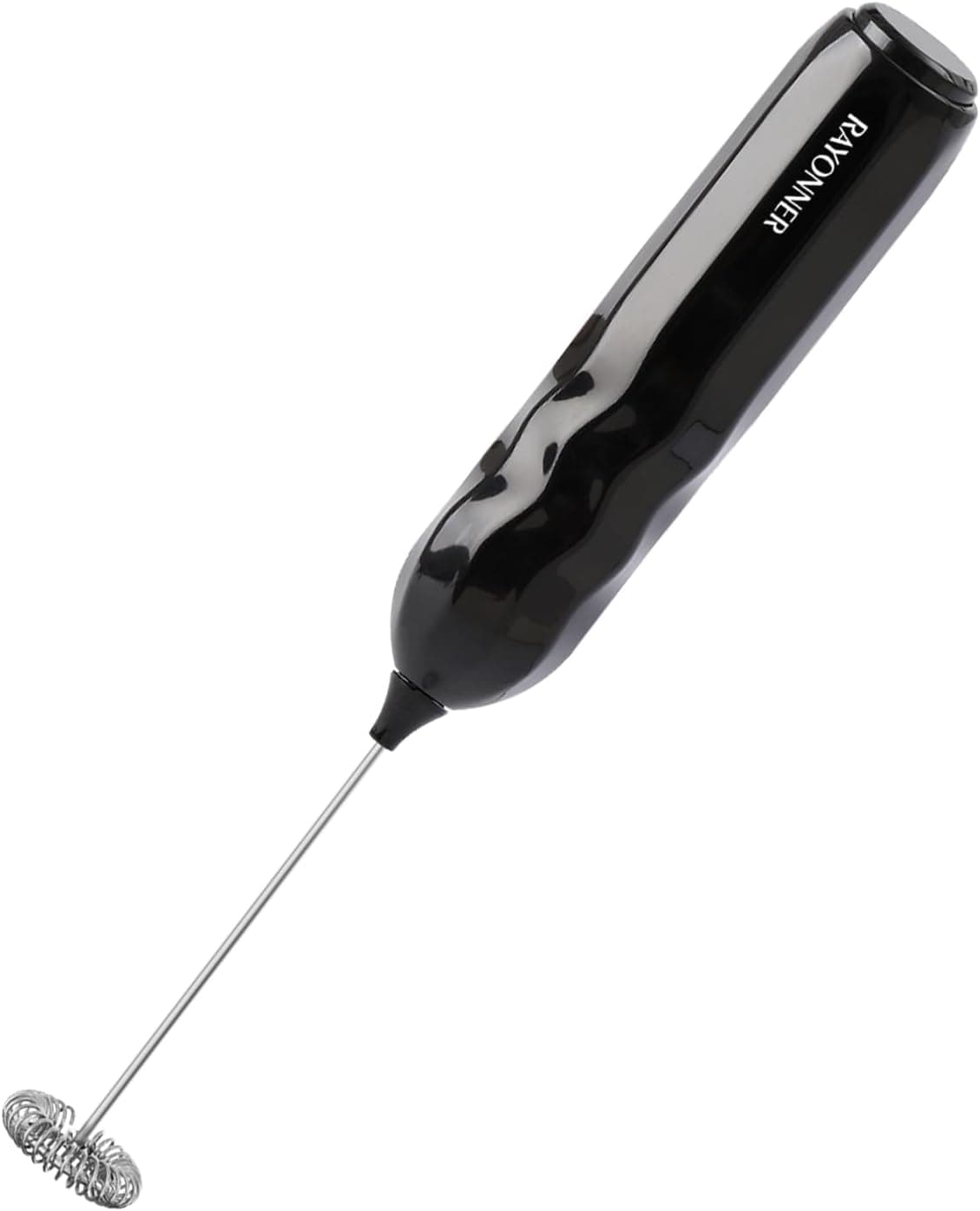 RAYONNER Milk Frother Handheld, Black | Fast Powerful Drink Mixer, Stainless Steel Whisk, For Coffee, Battery Operated