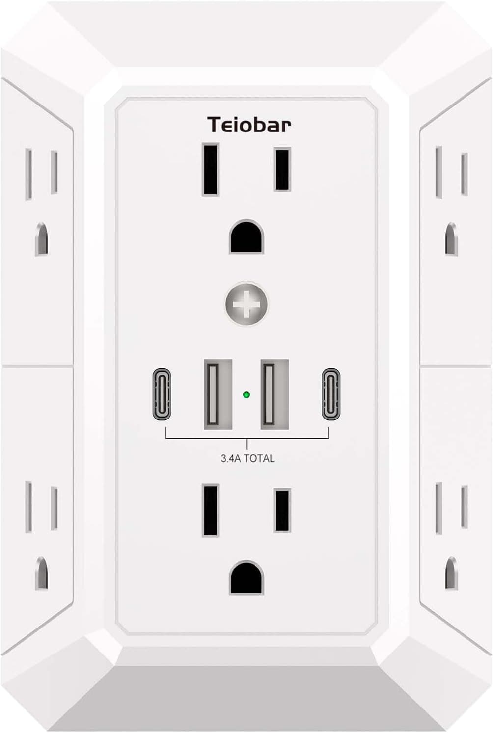 Multi Plug Wall Outlet Surge Protector with 6-Outlet & 4 USB Ports(2USB-C) | Teiobar Outlet Extender with 1680 Joules, Multiple Outlet Splitter for Home Office Dorm Room Essentials, ETL Listed, White