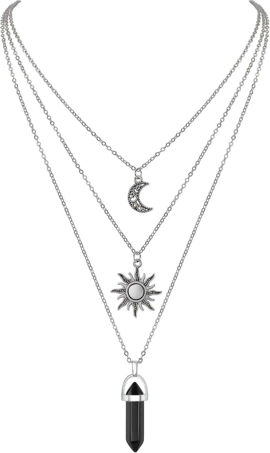 Gothic Sun and Moon Neckalce for Women, Layered Crescent Moon Choker Necklaces Crystal Pendant, Y2k Accessories Goth Halloween Witch Jewelry Gift