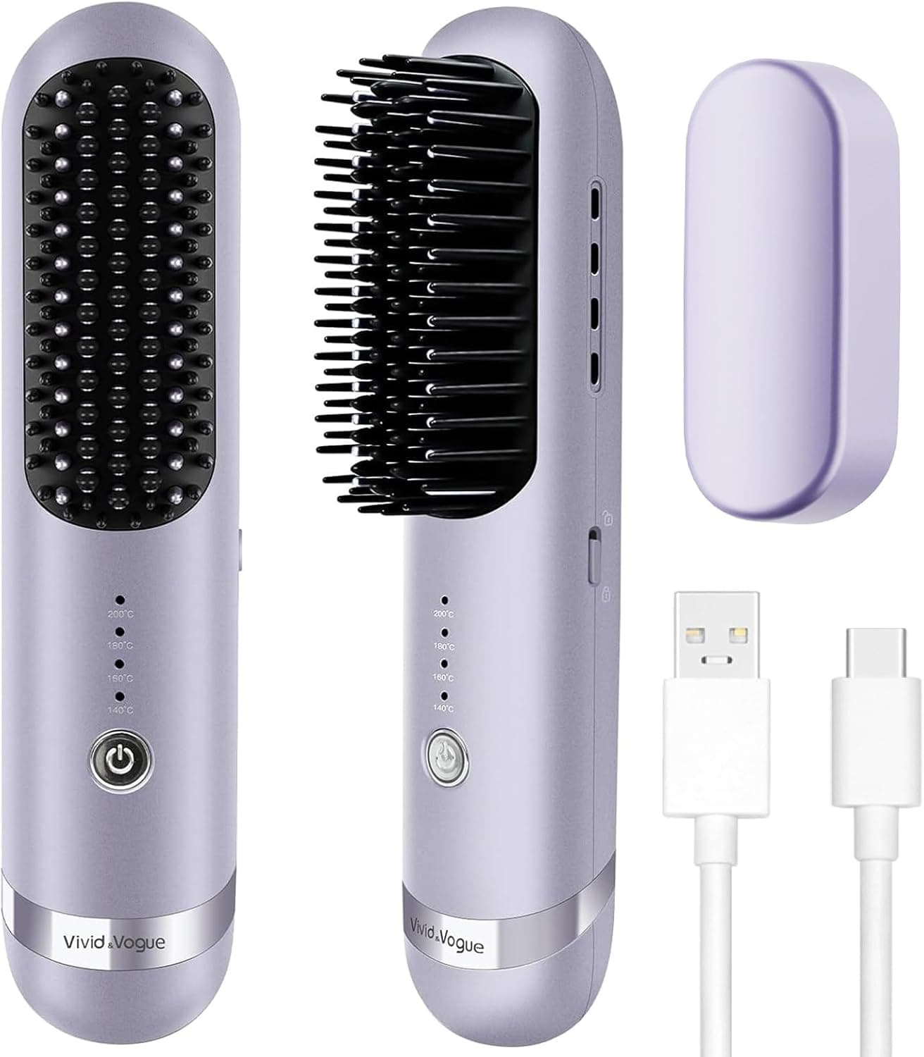 Cordless Hair Straightener Brush, 2 in 1 Curling & Straightening Brush with 200 Million Negative Ions, Mini Travel Hot Straightener Comb for Women, Fast Heating & Dual Voltage