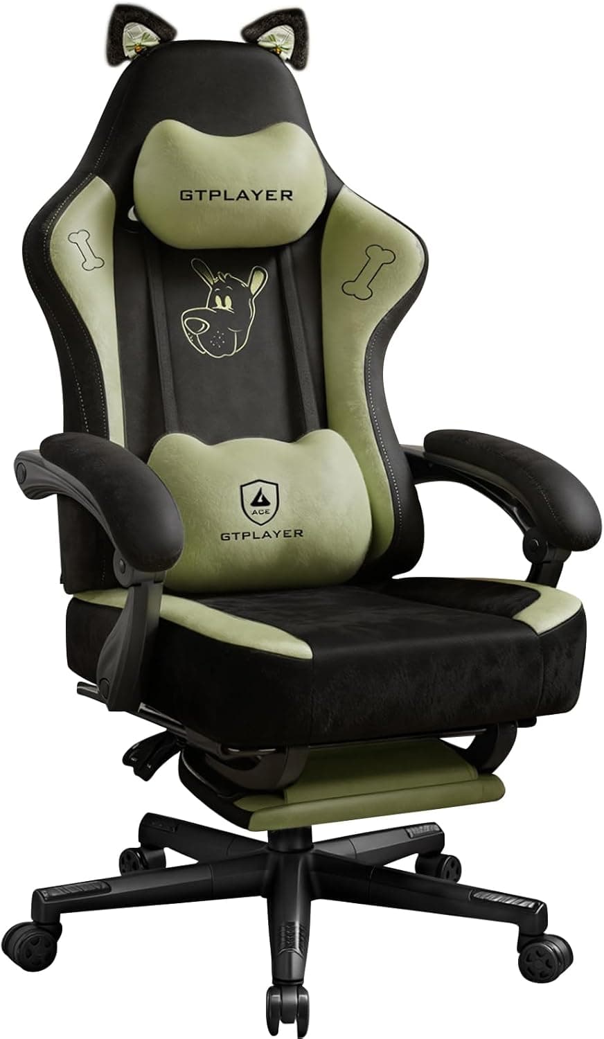 GTPOFFICE Cute Gaming Chair with Cat Ears, Ergonomic Computer Chair with Footrest Cat Paw Lumbar Support Comfortable Reclining Game Chair Desk Chair