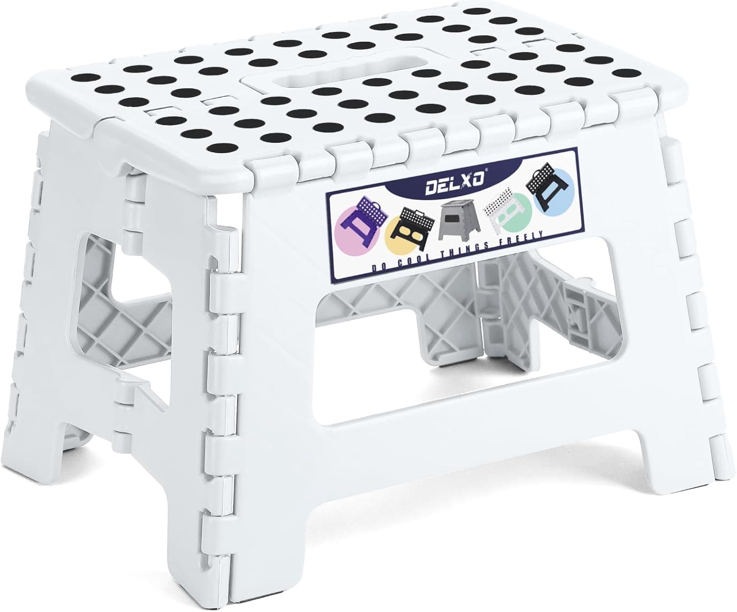 Delxo 9 Inch Kids Step Stool,300 Lbs Folding Step Stool for Toddler White | Foldable Step Stool,Non-Slip Foot Stools with Handle, Lightweight Collapsible Stool for Kitchen,Bathroom,Bedroom,Garden