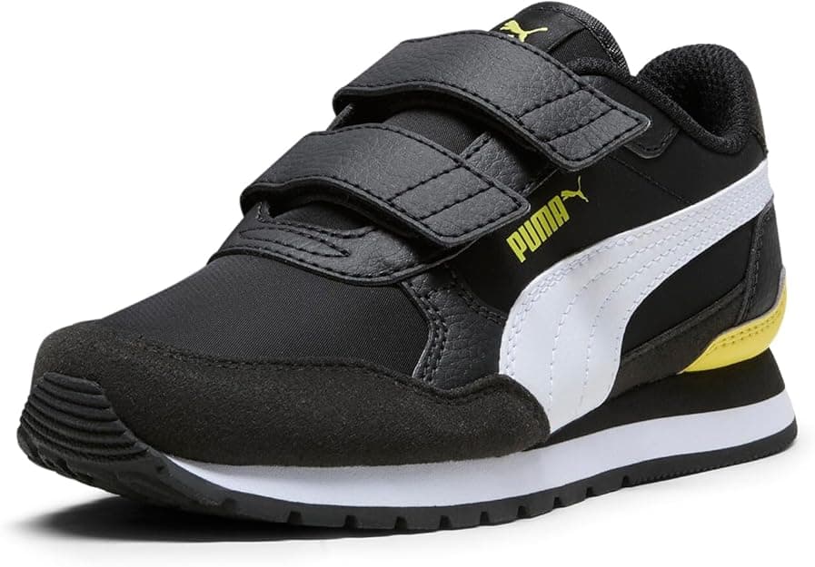 Puma Unisex-Child ST Runner Hook and Loop – Black/White/Meadowlark (Toddler 9)
