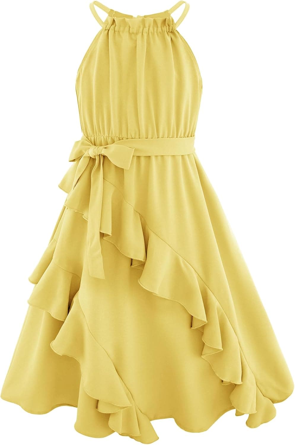 Girls Dresses Tween Halter Tie Back Tiered Ruffle A-Line Flowy Dress Summer Sleeveless Sundress Size 5-14 Years