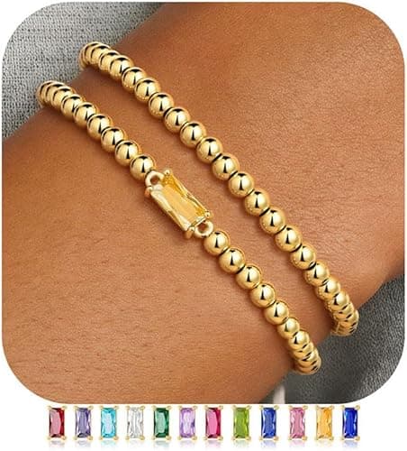 Ursteel November Birthstone Bracelet – 14K Gold Plated Citrine Beaded Stretch Bracelet