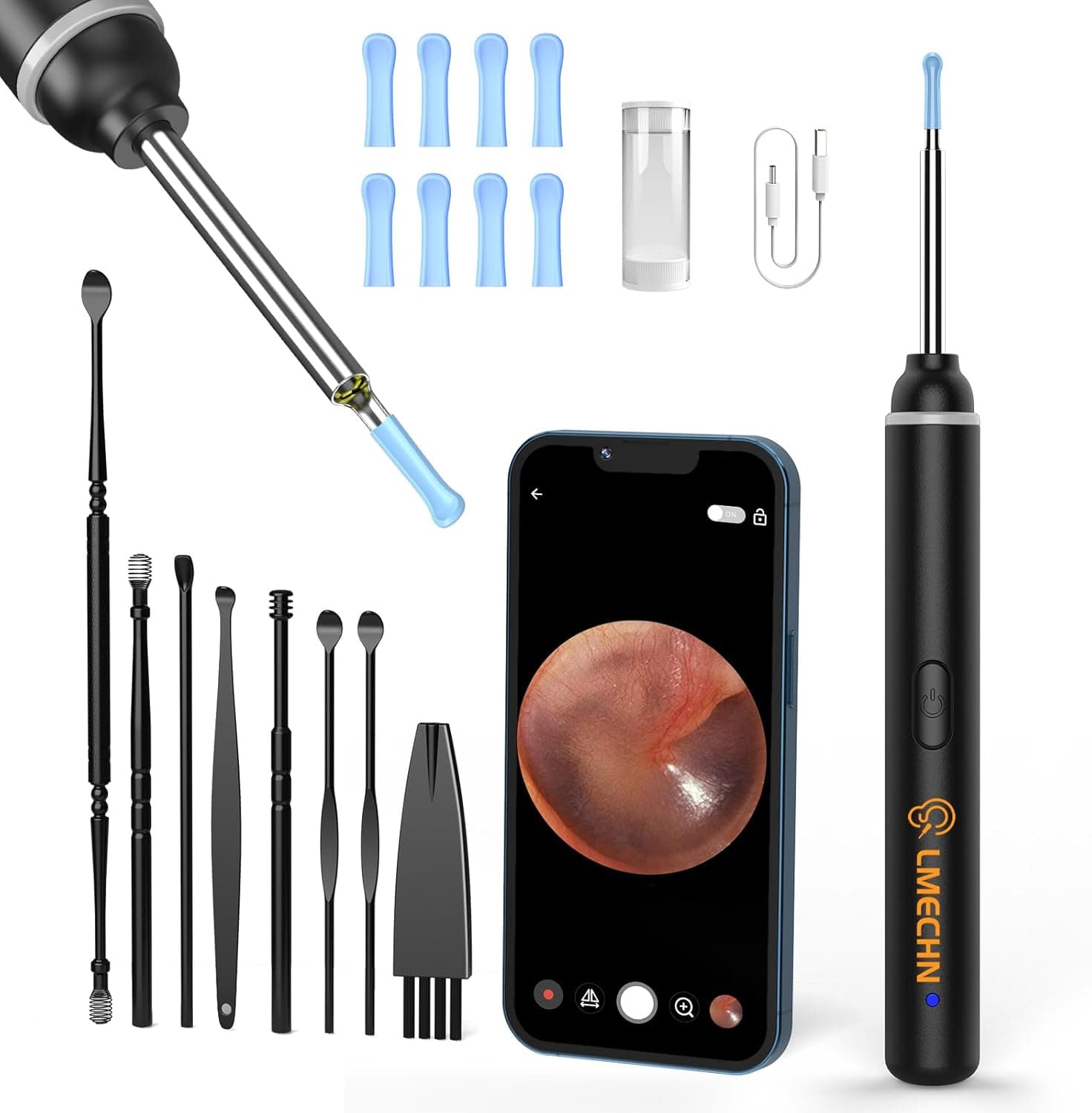 LMECHN Ear Wax Removal 1920P HD Otoscope with WiFi & 8 Ear Tips