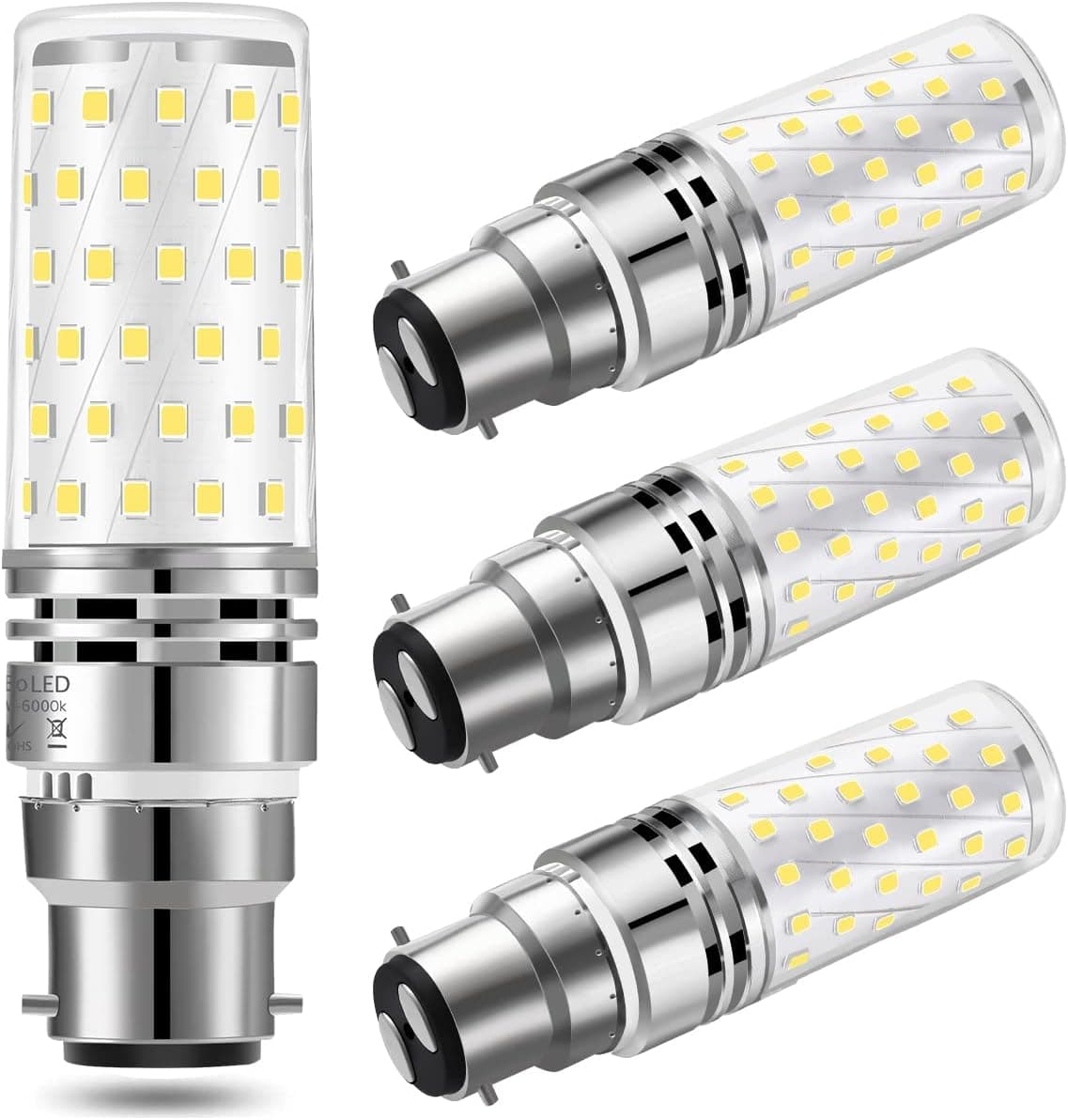 LED Bayonet Bulbs, 12W B22 Corn Bulb Equivalent 100W Halogen B22 Bayonet Cap Bulb, 1200Lm, 6000K Daylight White 4-Pack