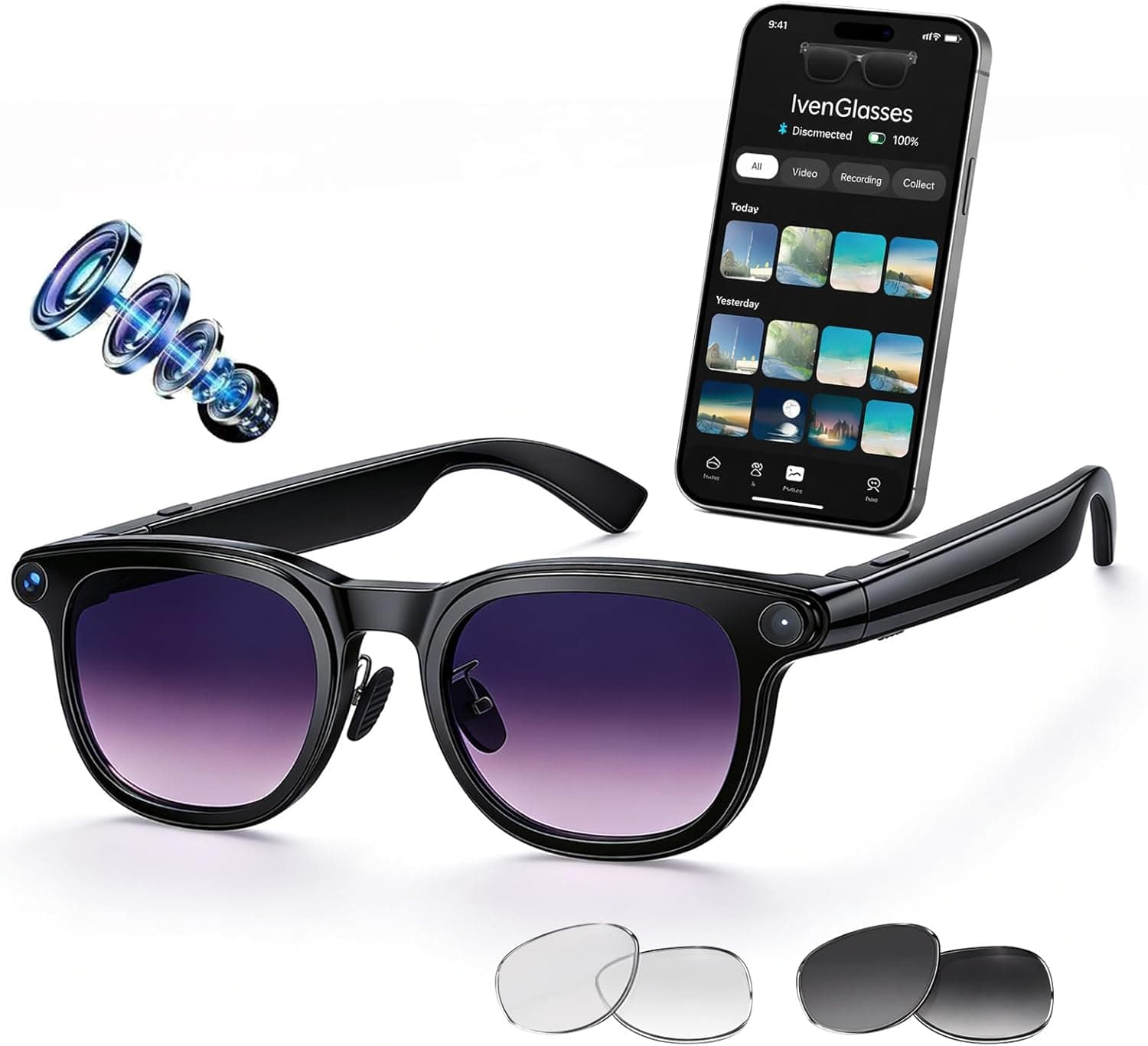 linktoonex Smart Audio Glasses – Bluetooth Open‑Ear Sunglasses with AI Voice & Interchangeable Lenses