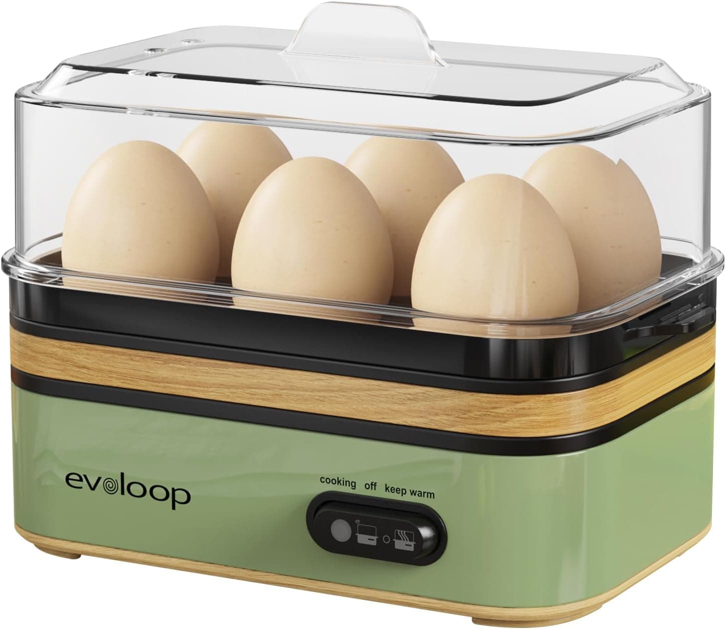 Evoloop Rapid Egg Cooker Electric 6 Eggs Capacity, Soft, Medium, Hard Boiled, Poacher, Omelet Maker Egg Poacher With Auto Shut-Off, BPA Free (Retro Green)