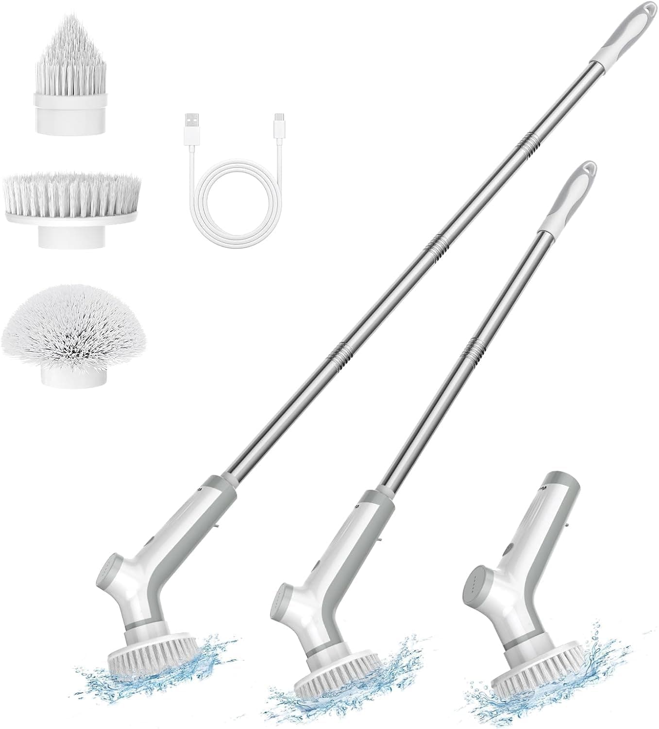 Electric Spin Scrubber, VEWIOR Cordless Shower Scrubber With 3 Adjustable Angle, Cleaning Brush With 2 Speeds 3 Replaceable Brush Heads For Bathroom