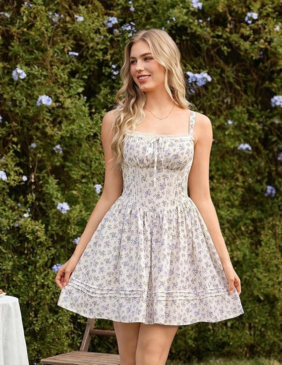 Scarlet Darkness Floral Corset Dress Summer Mini Dresses for Women Teens 2026 Graduation Sundress with Pocket