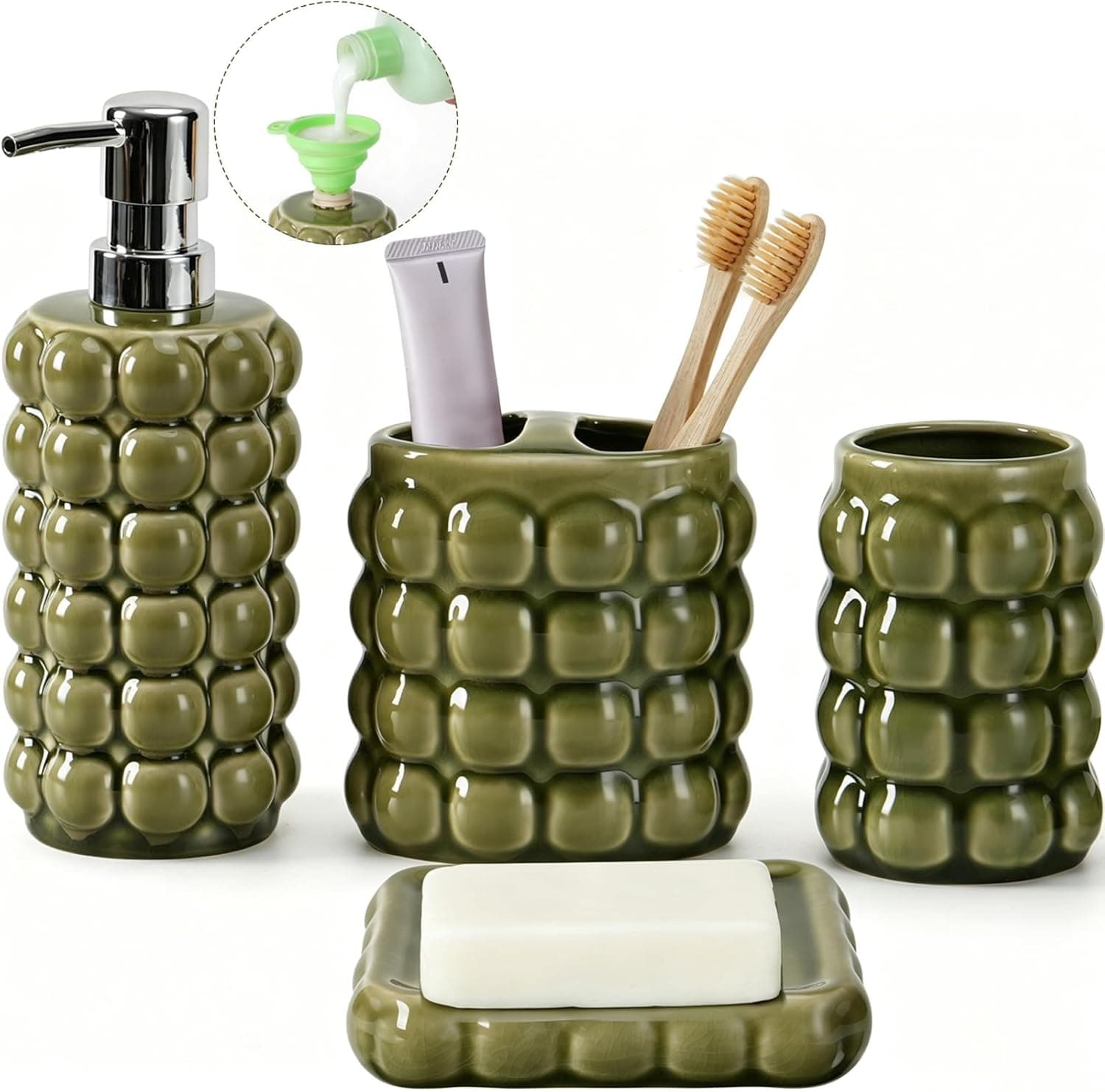 Foinly 4‑Piece Ceramic Bathroom Accessories Set – Soap Dispenser, Toothbrush Holder, Tumbler & Soap Dish