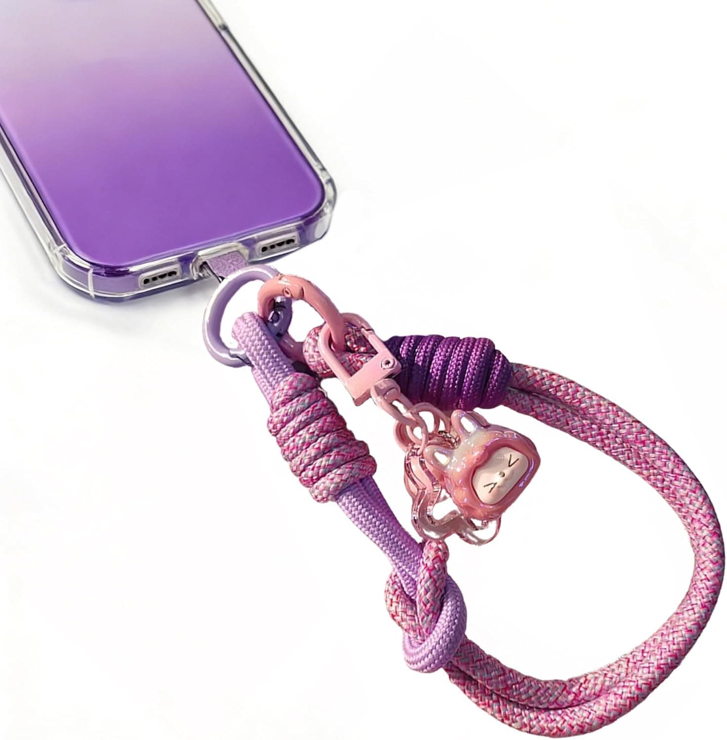 Cute Glossy Pendant Wrist Lanyard for Women Anti-Lost Phone Strap with Braided Rope, Versatile Key Charm for Bag
