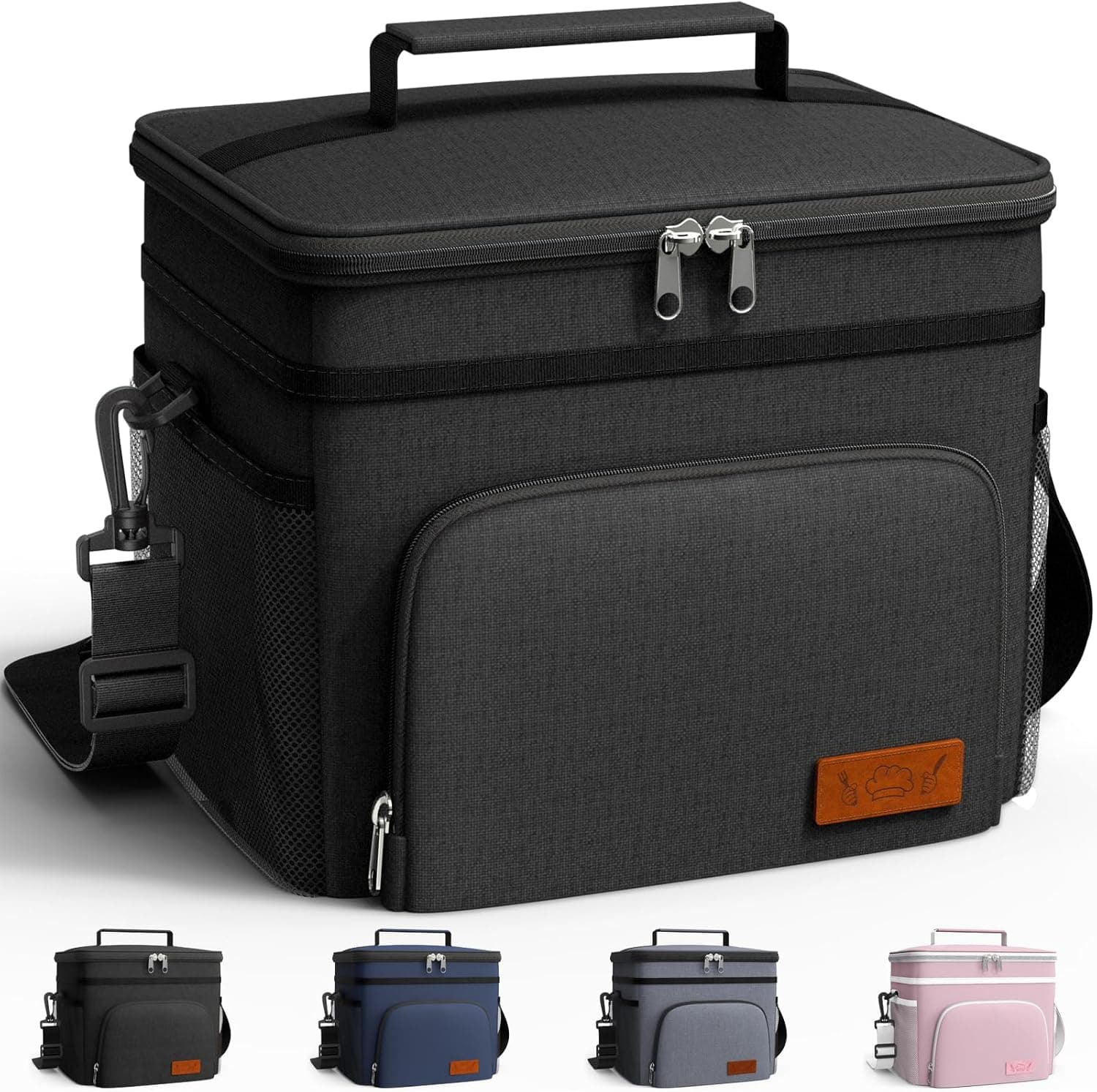 HOTOR Insulated Lunch Box Men Women Leak-Proof Cooler Lunch Bag 9L | 4 Pockets, Adjustable Strap, Ideal for Work, Picnic, Travel, Camping, Gift, Black