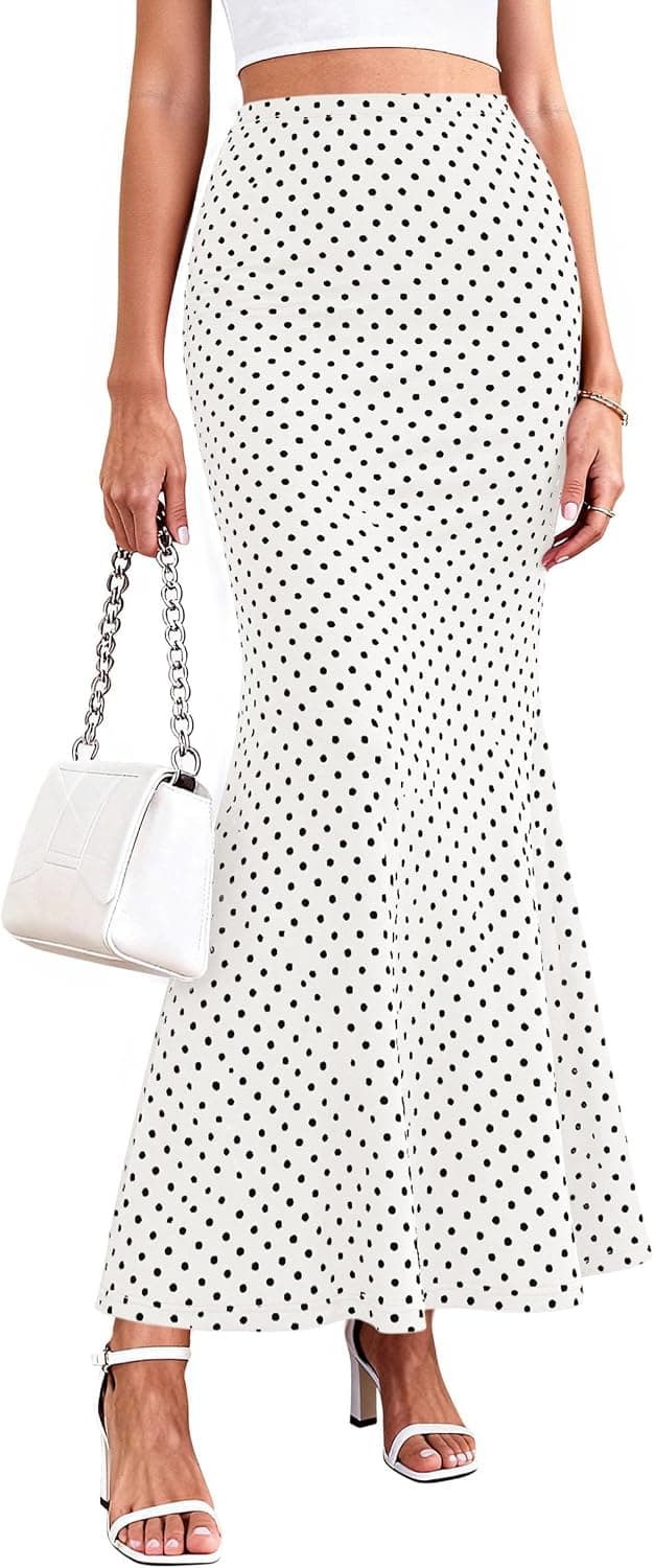 PRETTYGARDEN Women's Maxi Skirt 2026 Summer Flowy Polka Dot Floral High Waisted Mermaid Office Work Spring Long Slip Skirts