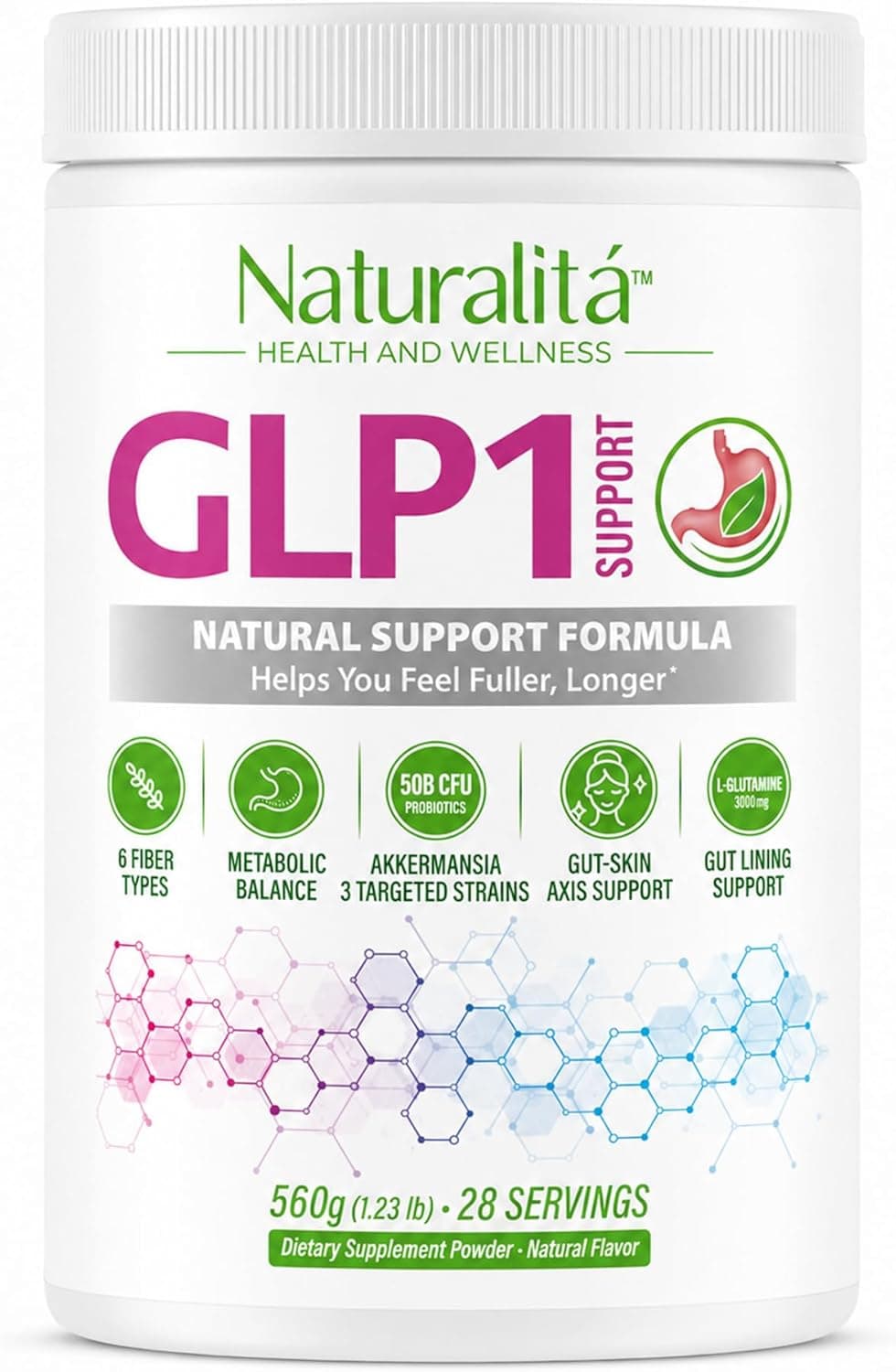 Naturalitá GLP1 Craving Support Blend – Satiety & Digestive Wellness – High Fiber Powder with Psyllium Husk, Probiotics, Berberine & L-Glutamine – 28 Servings