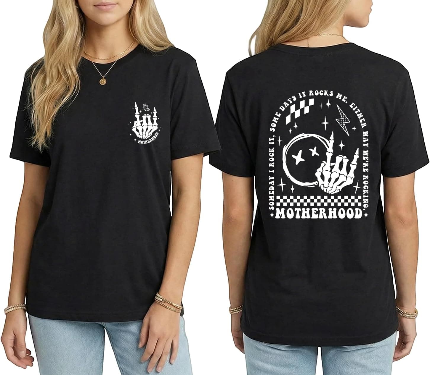 Somebody's Feral Aunt Shirt for Women Funny Auntie Gifts Skeleton Graphic Tee Casual Feral Mom Cool Club Tops