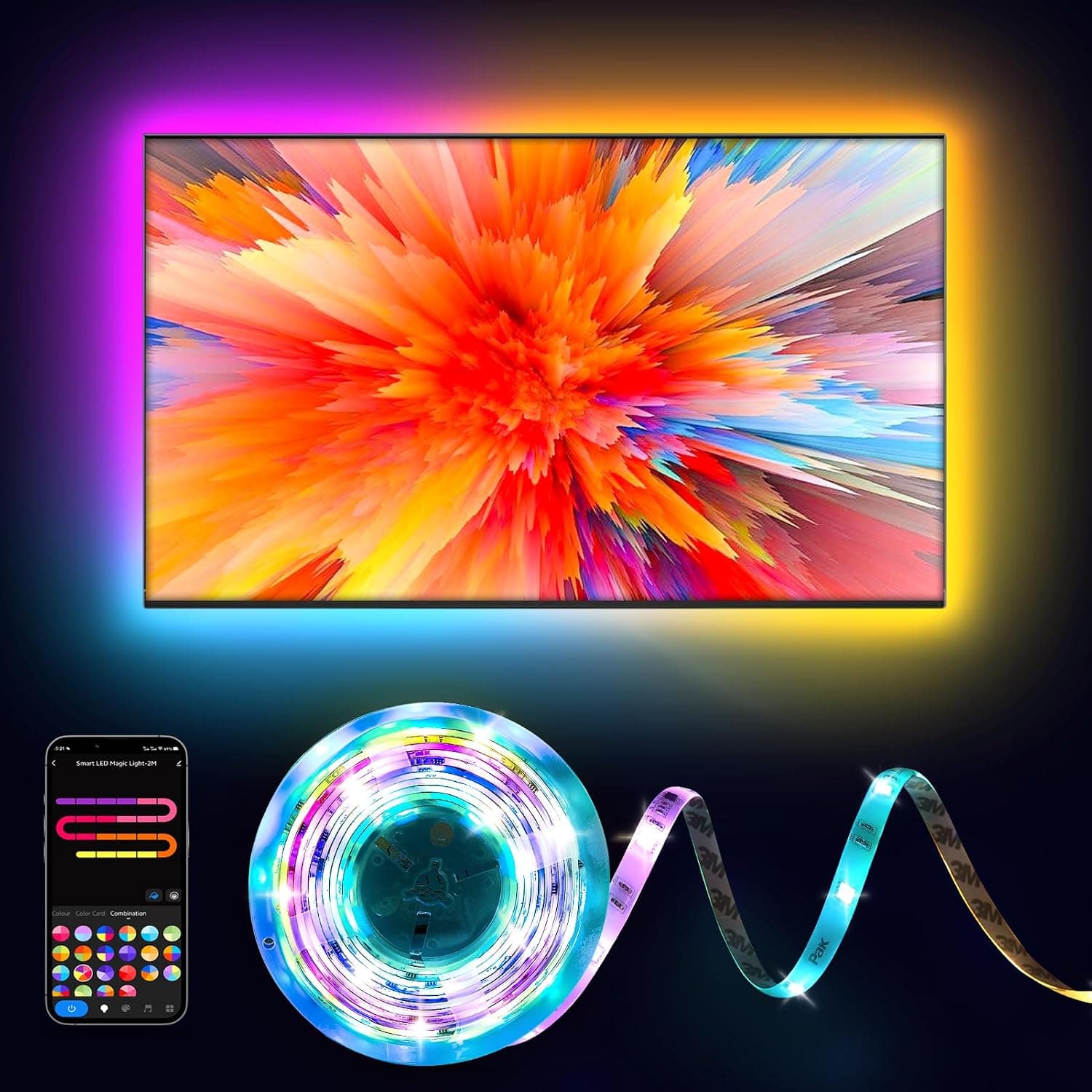 RGB+IC LED Strip Lights for Bedroom & TV, 32.8ft Smart Lights with Remote APP Control, DIY 16 Million Colors, Music Sync Color Changing LED Lighting, 44 Scene Modes, Work with Alexa & Google