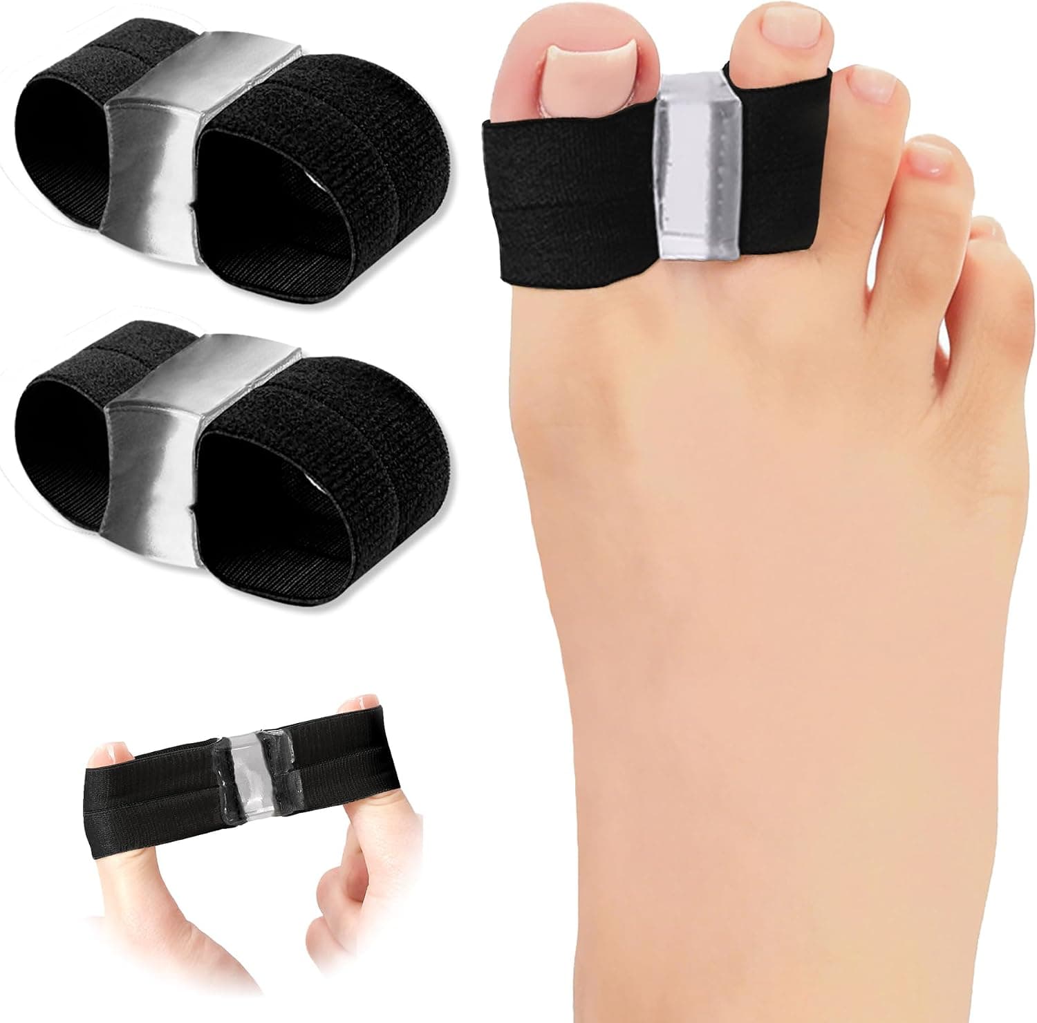 Big Toe Separators for Pain Relief, Bunion Corrector Spacers Straightener with 2 Loops for Women Men, Highly Stretchy Comfortable Gel Toe Cushions Spreaders for Feet Alignment (Black, 1 Pair)