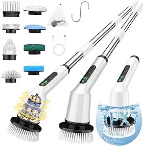 CTMAST Electric Spin Scrubber – Long Handle Shower & Bathroom Cleaning Brush with 8 Replaceable Heads