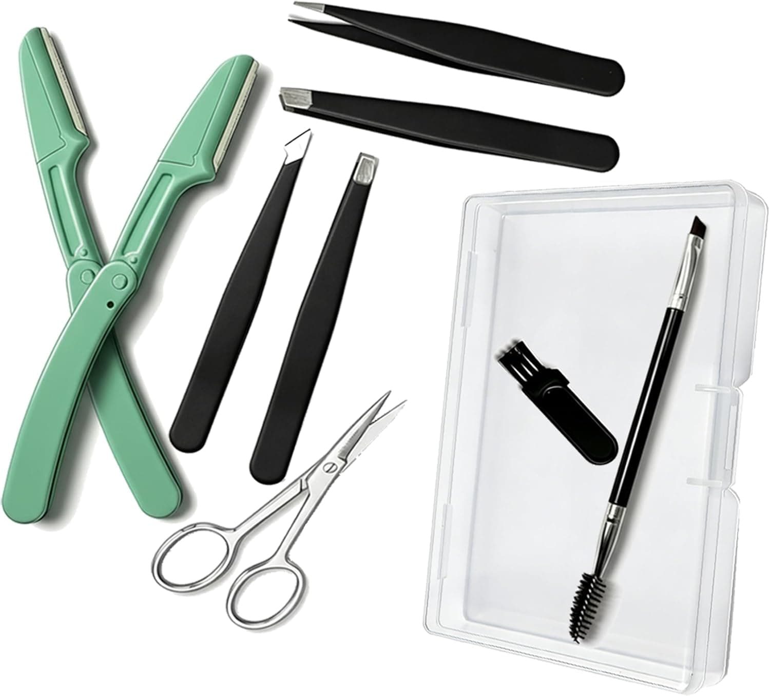 MIQUENYA 8‑Piece Eyebrow Grooming Kit with Tweezers, Razors & Scissors