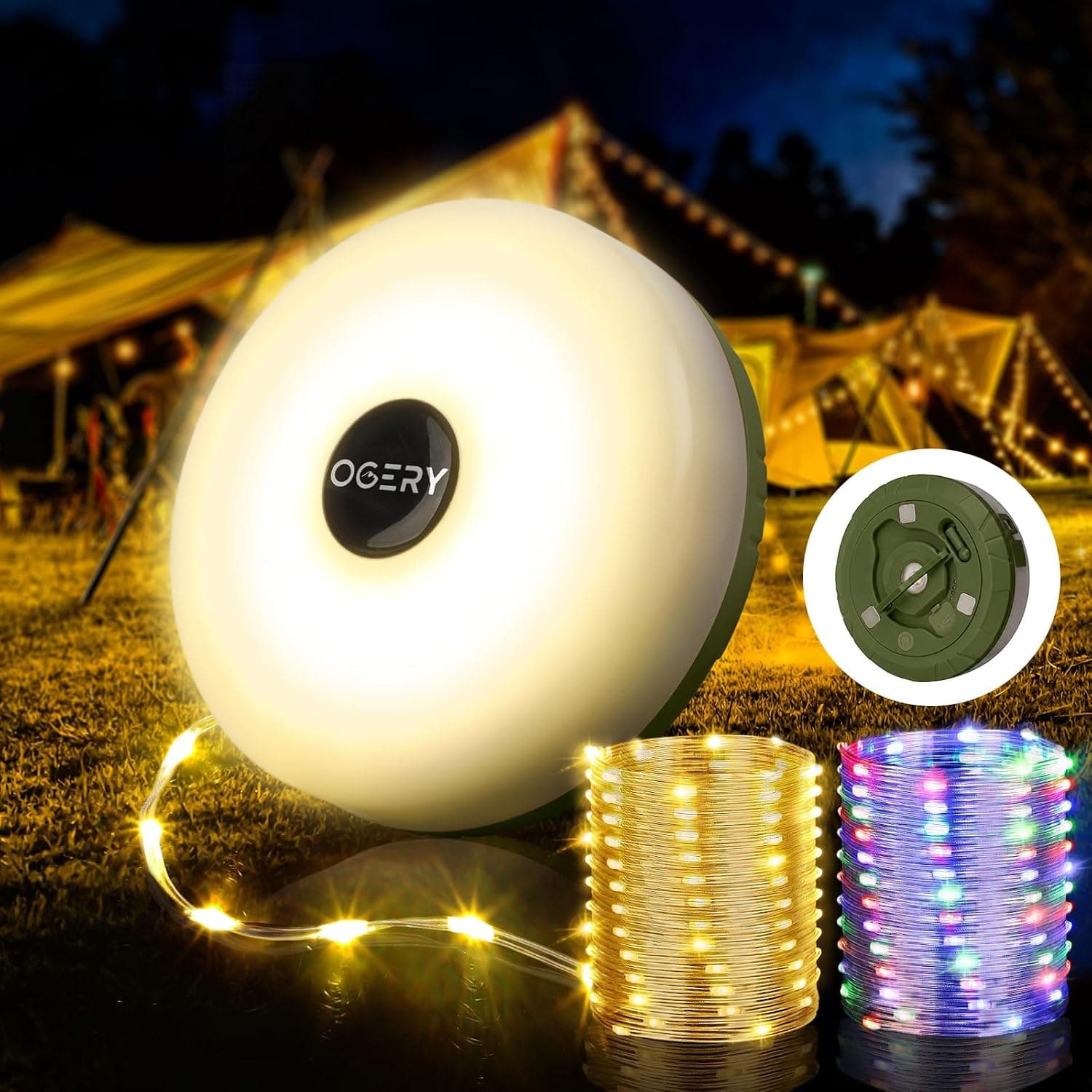 4 in 1 Rechargeable Camping String Lights 32.8FT - Waterproof LED Lamp with 8 Modes & Portable Storage