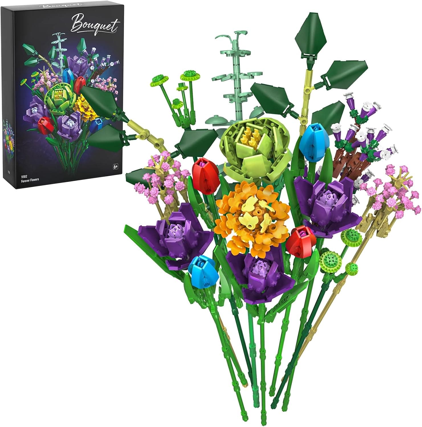 Flowers Bouquet Building Set, Artificial Flowers Botanical Collection Kits for Home Decoration, Adults Women Teen Girls Ages 14+, Gifts for Birthdays Valentines Mother's Day