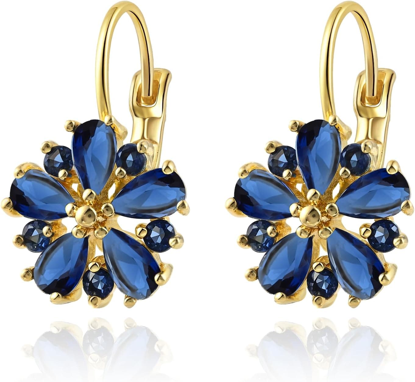 Vintage 14K Gold Plated Flower Birthstone Earrings | Hypoallergenic Leverback Floral Earrings, Trendy Jewelry Gifts for Women