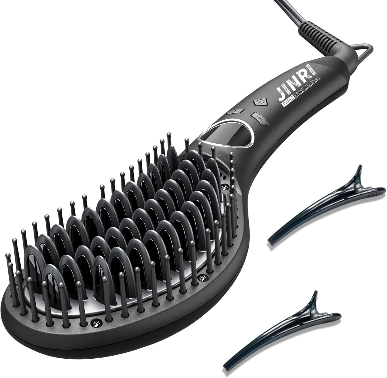 JINRI Hair Brush, Pumped-Up Volume, Hair Straightener, Adjustable Temp, 360 ° Tail Rotation, Lasting Volume, for Short Or Thin Hair, Volumizing Hair Straightener Brush, Black