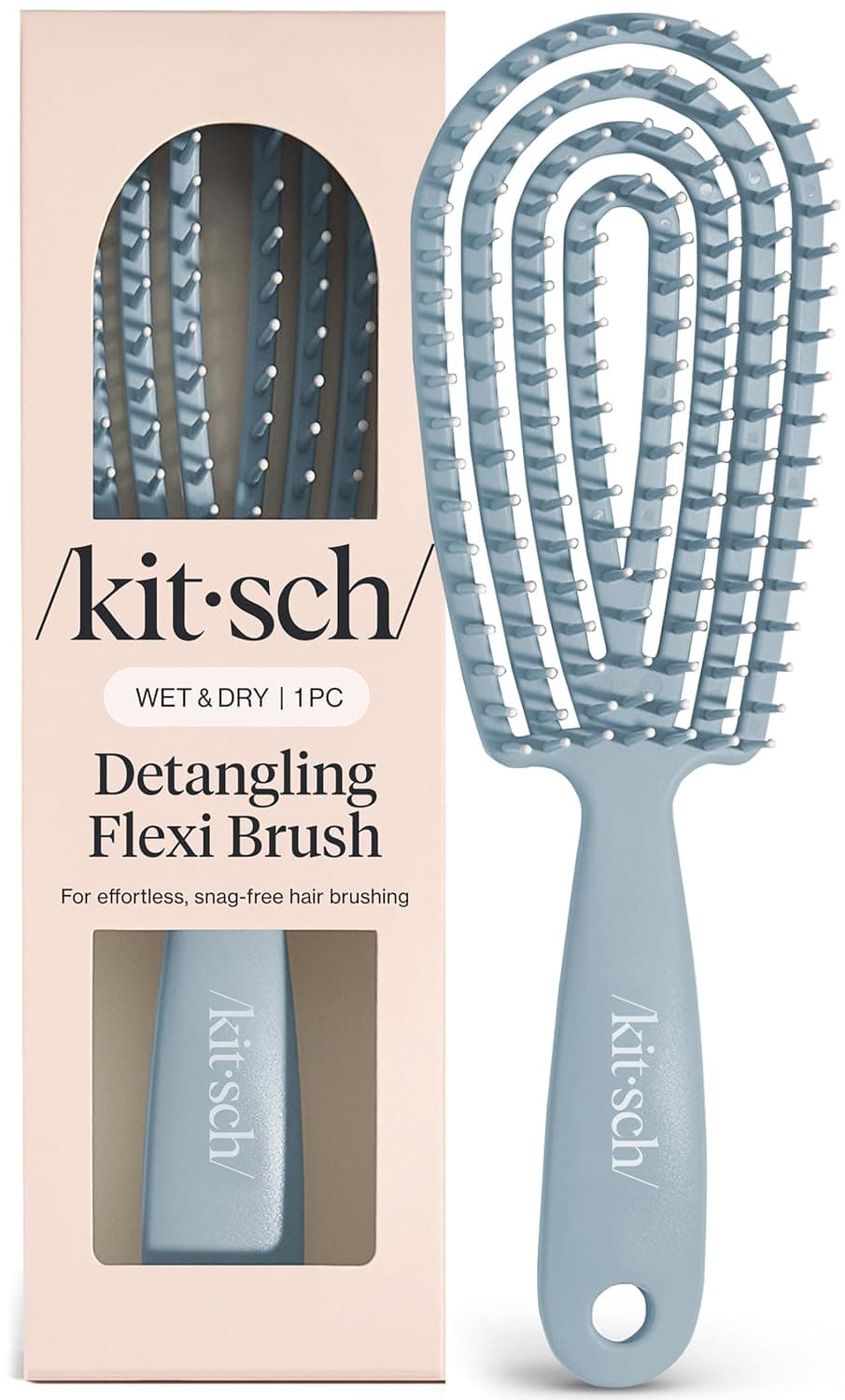 Kitsch Flexi Flow Detangler Brush, Hair Brushes For Women - Haze Blue | Brush Detangler for Women, Men & Kids, Curly Hair Brush w/ Bendable Frame, Bounce Curl Defining Brush for Wet or Dry Strands