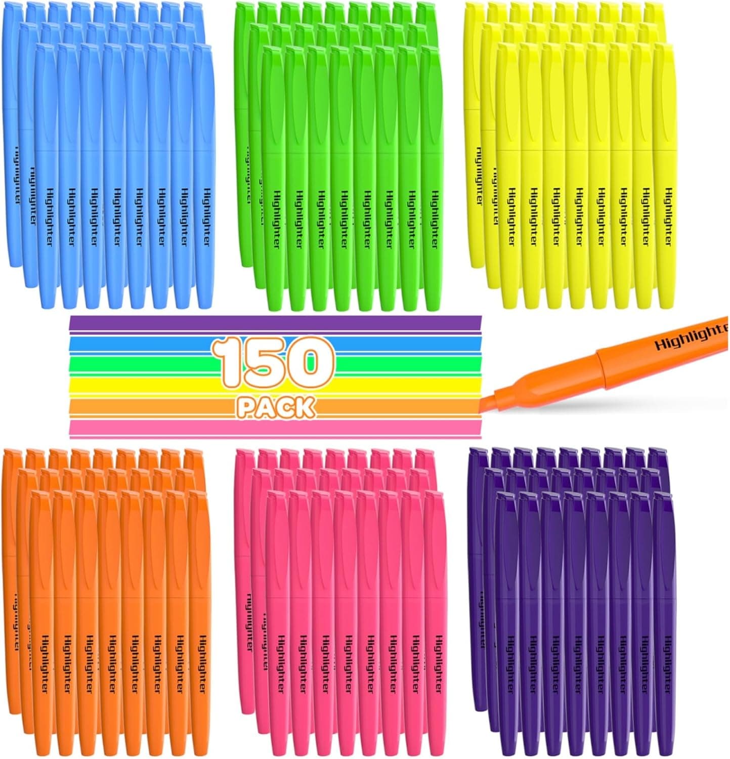150 Pack Highlighters Assorted Colors Bulk - Chisel Tip No Bleed Dry-Quickly Markers Set for Office Classroom Supplies, Back to School Gifts for Students Teachers