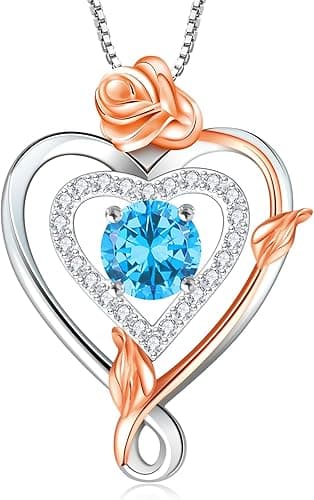 RIVIKO Infinity Heart Birthstone Necklace – Sterling Silver Rose Heart Pendant