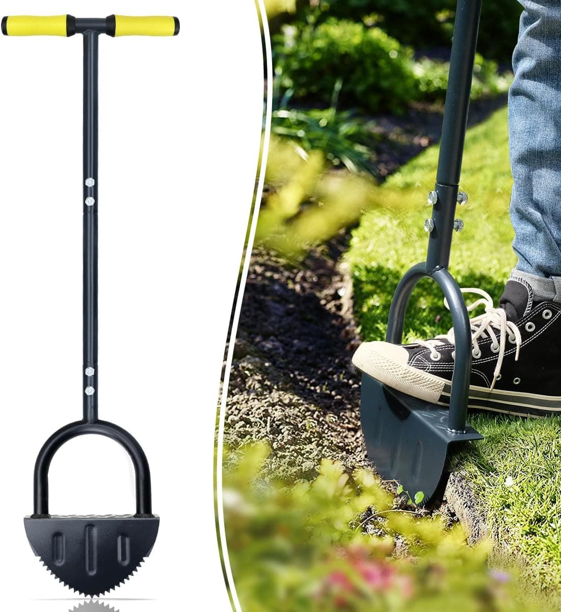 Colwelt Saw-Tooth Edger Lawn Tool, Half Moon Lawn Edger with T-Grip, 38-Inch