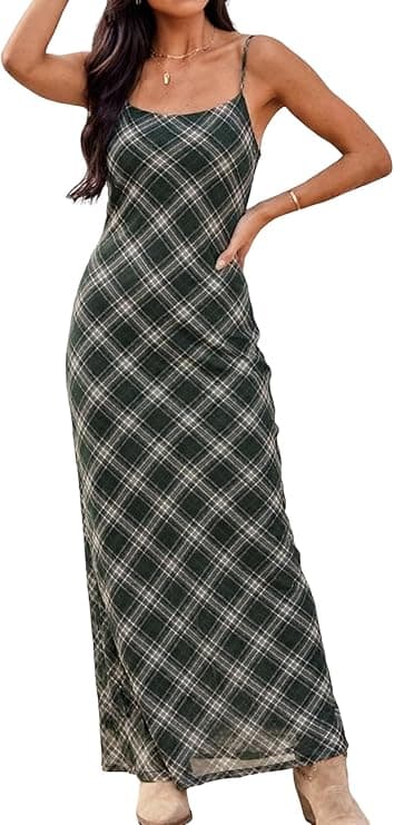 ZAFUL Women’s Summer Maxi Dress – Spaghetti Strap Mesh Stretch A‑Line Sundress