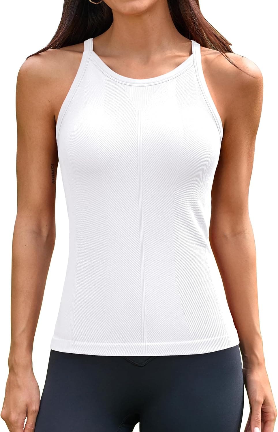 ATTRACO Ribflex Workout Tank Tops with Built in Bra Ribbed Racerback Tanks | Sewn in Bra, Ribbed, Seamless, Racerback, Fitted, Workout, Athletic, Compression, Yoga, Gym, Running, Summer, Cute