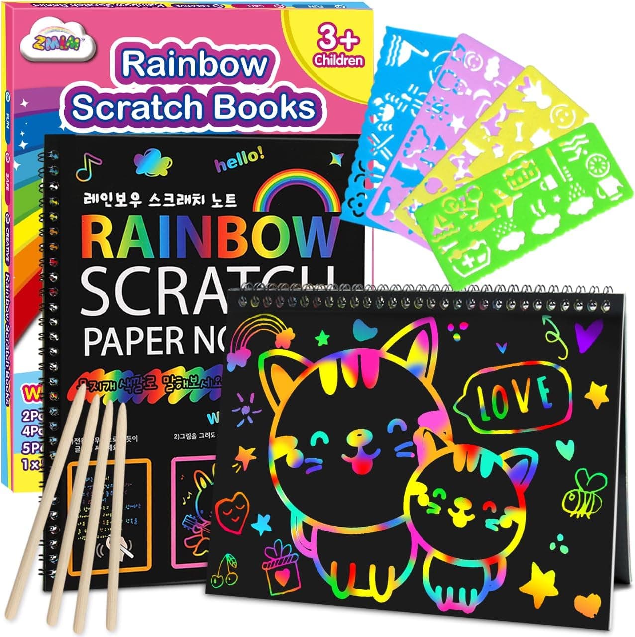 ZMLM 2-Pack Rainbow Scratch Paper Art Notebooks for Creative Play
