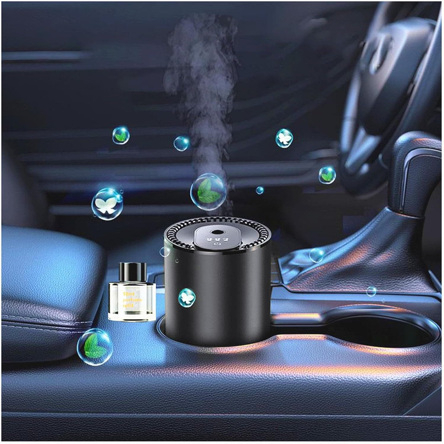 Smart Car Air Freshener 50ML Perfume Ultrasonic Mist Aromatherapy Diffuser Portable Humidifier for Car and Home Use Automatic Start and Stop 3 Modes 4 Freshness Principles(Fantasy Forest)