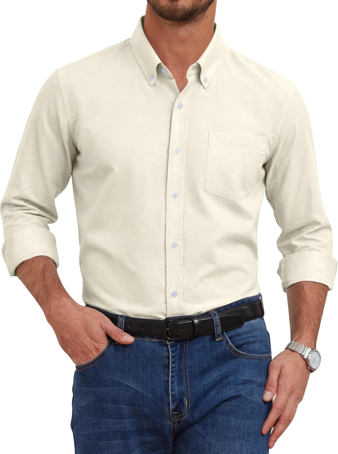 Men's Oxford Dress Shirts Long Sleeve Wrinkle-Resistant Button Down Shirt Business Casual Regular Fit with Pocket