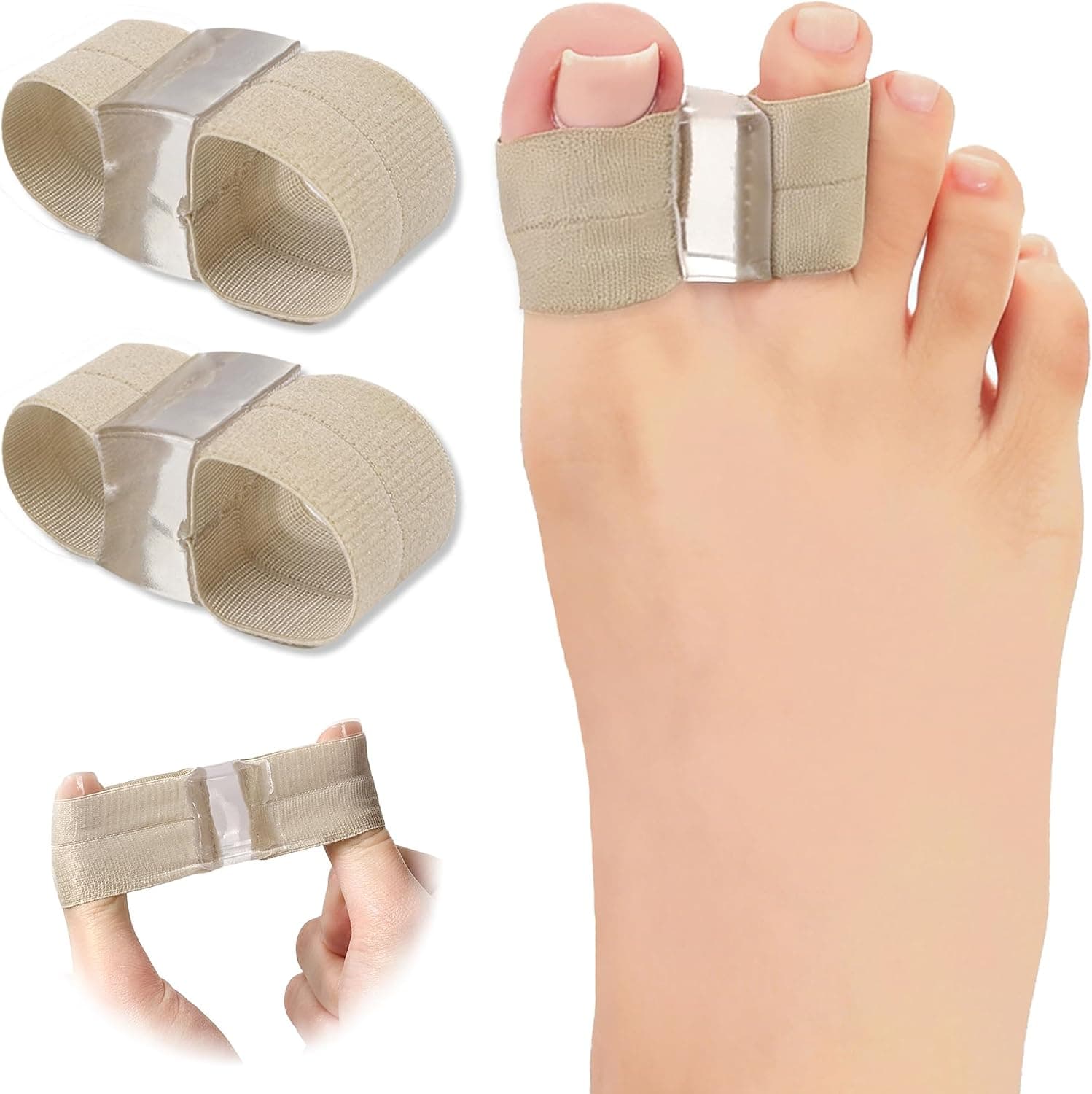 Big Toe Separators for Pain Relief, Bunion Corrector Spacers Straightener with 2 Loops for Women Men, Highly Stretchy Comfortable Gel Toe Cushions Spreaders for Feet Alignment (Beige, 1 Pair)