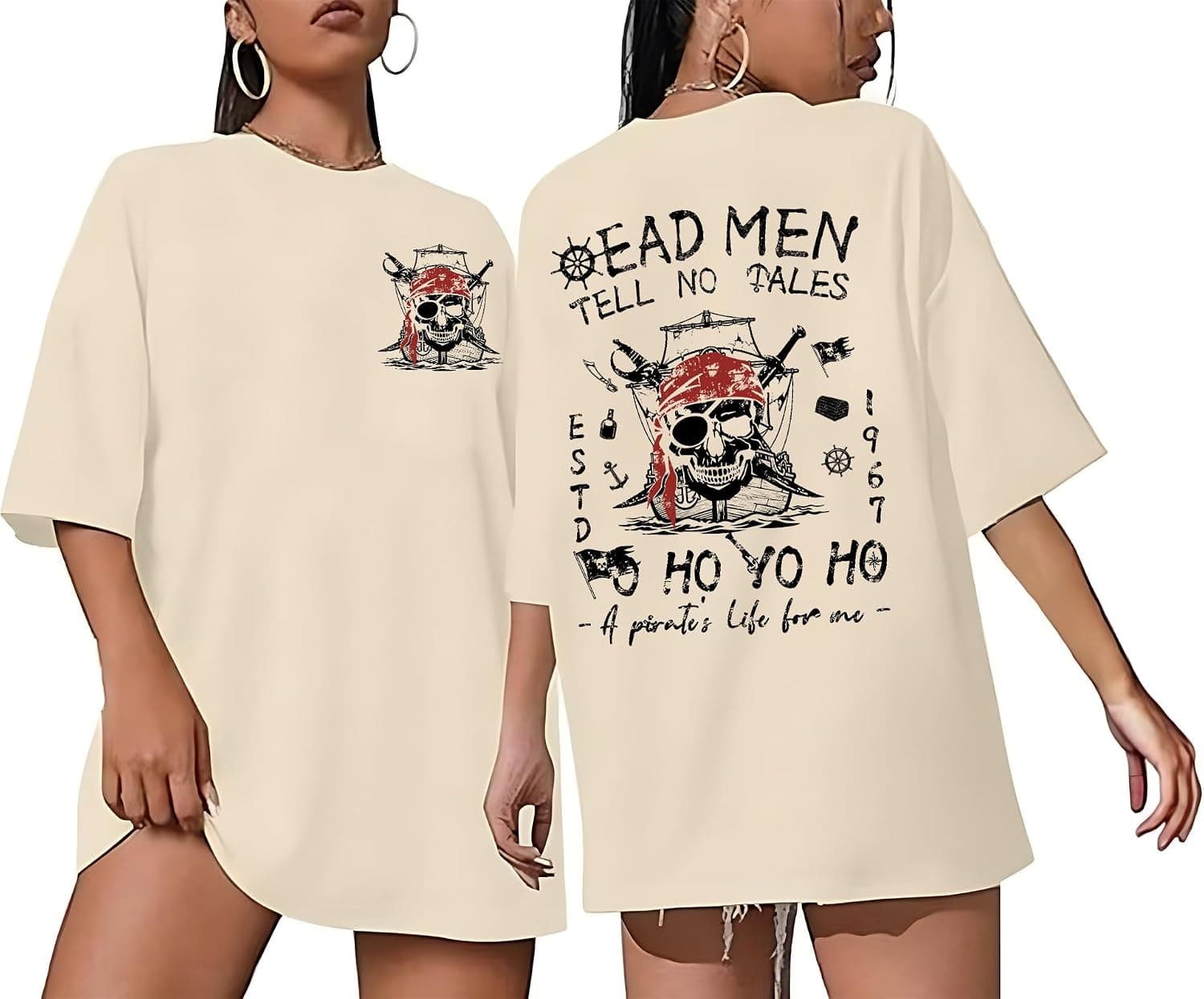 Pirate Shirt Women Vintage Graphic Oversized Skeleton Shirt Funny Casual Skull Short Sleeve Top