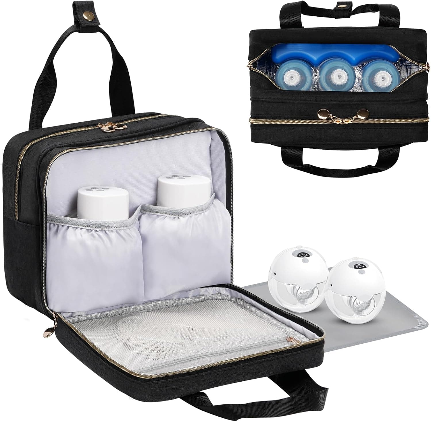 Coinarin Wearable Breast Pump Travel Bag – Insulated Cooler & Pump Organizer with Waterproof Mat