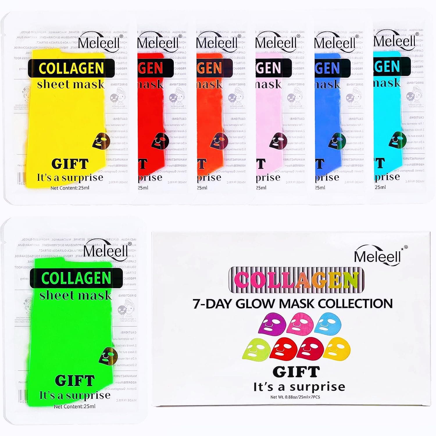Meleell Collagen Face Masks Skincare for Women (7 Masks)